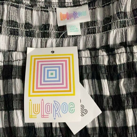 LuLaRoe Black White Checker Alina Dress NWT Stretch Short Balloon Sleeve Sz 2XL - Picture 5 of 5
